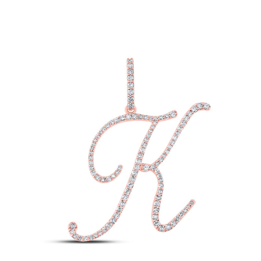 10kt Rose Gold Womens Round Diamond K Initial Letter Pendant 1/2 Cttw