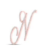 10kt Rose Gold Womens Round Diamond N Initial Letter Pendant 5/8 Cttw