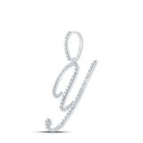 10kt White Gold Womens Round Diamond Y Initial Letter Pendant 1/2 Cttw