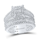10kt White Gold Baguette Diamond Halo Bridal Wedding Ring Band Set 1-3/4 Cttw