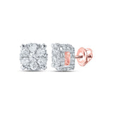 10kt Rose Gold Womens Round Diamond Flower Cluster Earrings 7/8 Cttw