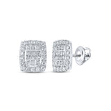 10kt White Gold Womens Baguette Diamond Rectangle Cluster Earrings 1 Cttw