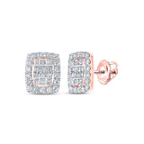 10kt Rose Gold Womens Baguette Diamond Rectangle Cluster Earrings 1 Cttw