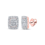 10kt Rose Gold Womens Baguette Diamond Rectangle Cluster Earrings 1/2 Cttw