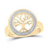 10kt Yellow Gold Womens Round Diamond Tree of Life Circle Ring 1/10 Cttw