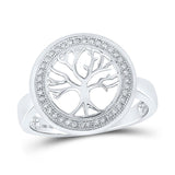 10kt White Gold Womens Round Diamond Tree of Life Circle Ring 1/10 Cttw