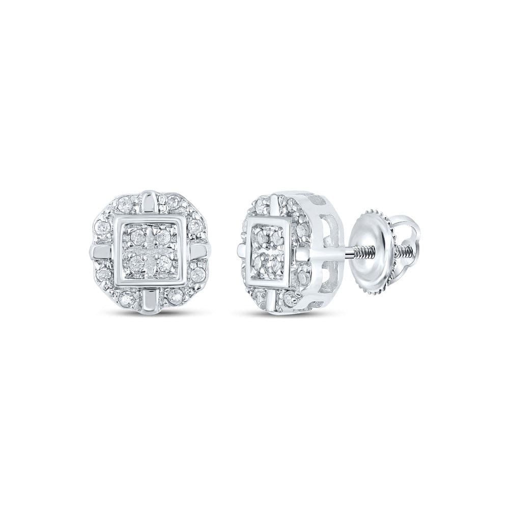 10kt White Gold Womens Round Diamond Square Earrings 1/12 Cttw