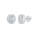10kt White Gold Womens Round Diamond Square Earrings 1/12 Cttw