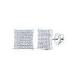10kt White Gold Womens Round Diamond Square Earrings 1/4 Cttw