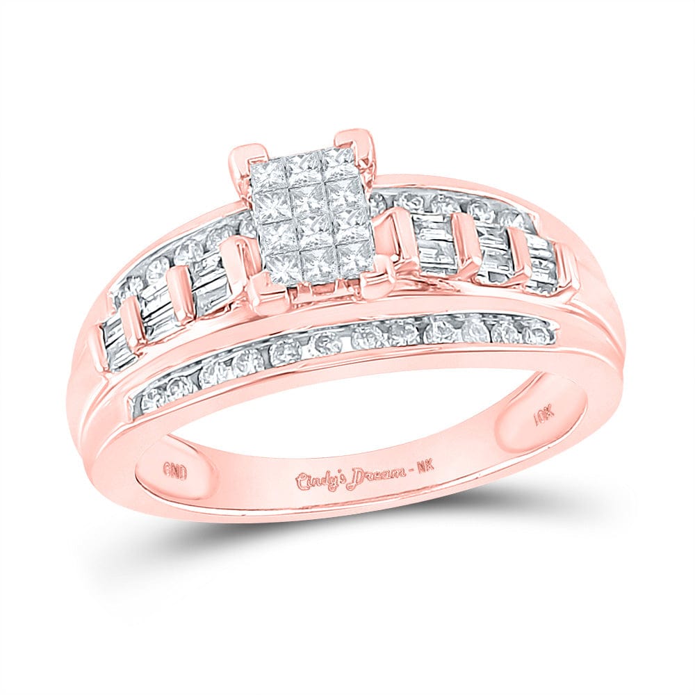 10kt Rose Gold Princess Diamond Cluster Bridal Wedding Engagement Ring 1/2 Cttw