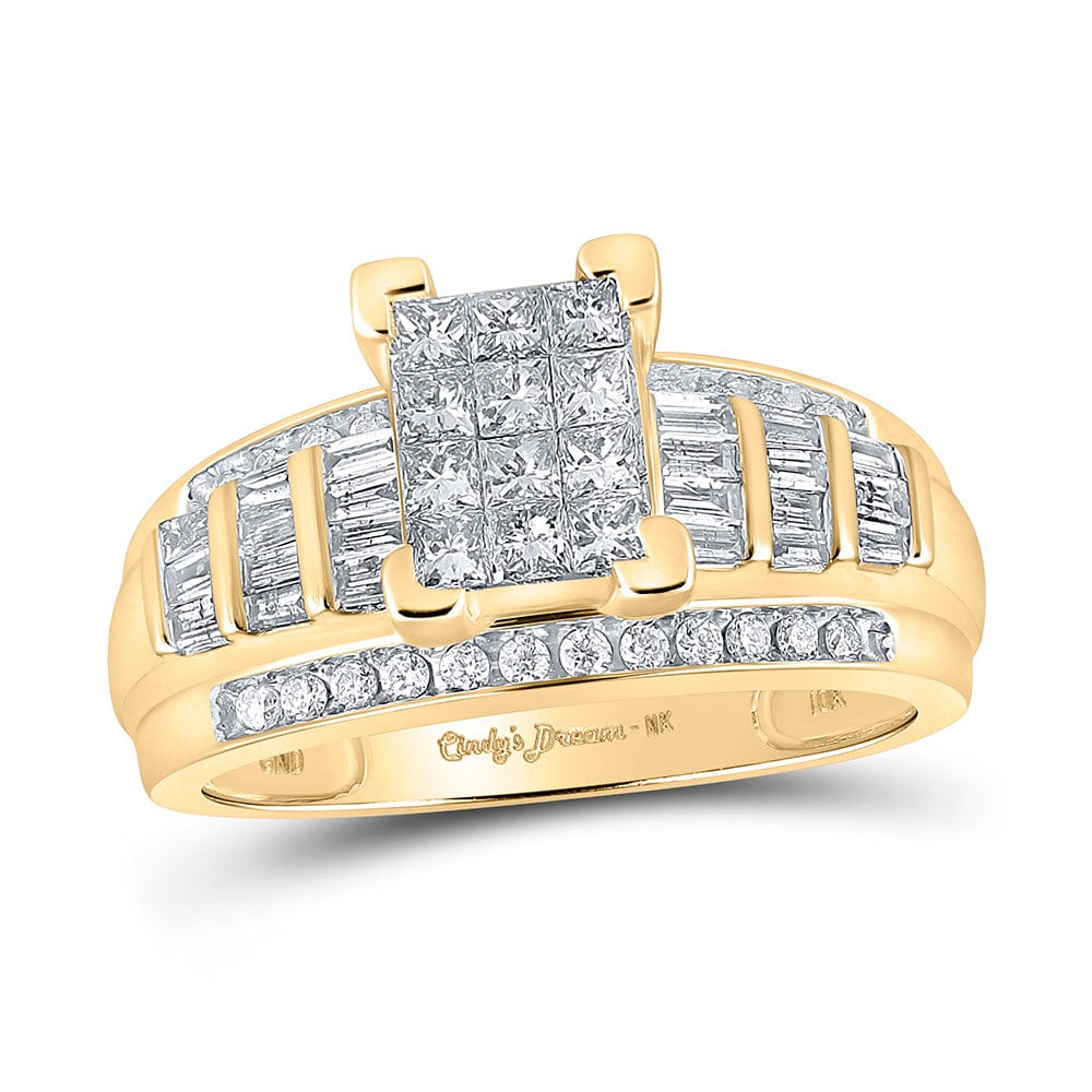 10kt Yellow Gold Princess Diamond Cluster Bridal Wedding Engagement Ring 7/8 Cttw