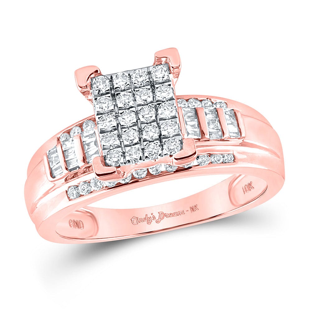 10kt Rose Gold Baguette Diamond Cluster Bridal Wedding Engagement Ring 1/2 Cttw