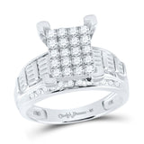 10kt White Gold Baguette Diamond Cluster Bridal Wedding Engagement Ring 7/8 Cttw
