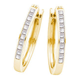 14kt Yellow Gold Womens Princess Diamond Slender Hoop Earrings 1/2 Cttw