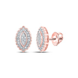 10kt Rose Gold Womens Round Diamond Oval Cluster Earrings 1/5 Cttw