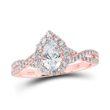 14kt Rose Gold Pear Diamond Halo Bridal Wedding Engagement Ring 1 Cttw