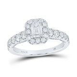 14kt White Gold Emerald Diamond Halo Bridal Wedding Engagement Ring 1-1/2 Cttw