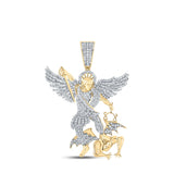 10kt Yellow Gold Mens Round Diamond Archangel Charm Pendant 1-1/5 Cttw