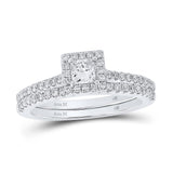 14kt White Gold Princess Diamond Halo Bridal Wedding Ring Band Set 7/8 Cttw