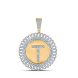 10kt Yellow Gold Mens Round Diamond Letter T Circle Charm Pendant 1-1/5 Cttw