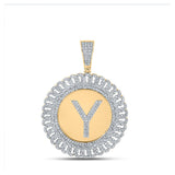 10kt Yellow Gold Mens Round Diamond Y Letter Circle Charm Pendant 1 Cttw