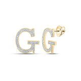 10kt Yellow Gold Womens Round Diamond G Initial Letter Earrings 1/6 Cttw