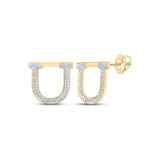 10kt Yellow Gold Womens Round Diamond U Initial Letter Earrings 1/6 Cttw