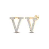 10kt Yellow Gold Womens Round Diamond V Initial Letter Earrings 1/8 Cttw