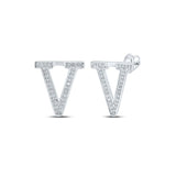 10kt White Gold Womens Round Diamond V Initial Letter Earrings 1/8 Cttw
