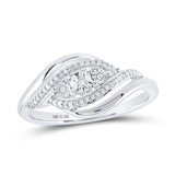 Sterling Silver Womens Round Diamond Crossover Band Ring 1/12 Cttw