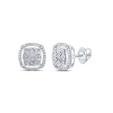 Sterling Silver Womens Round Diamond Square Earrings 1/10 Cttw