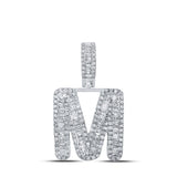 10kt White Gold Mens Baguette Diamond M Initial Letter Pendant 3/4 Cttw
