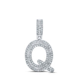 10kt White Gold Mens Baguette Diamond Q Initial Letter Pendant 1/2 Cttw