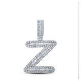 10kt White Gold Mens Baguette Diamond Z Initial Letter Pendant 1/2 Cttw