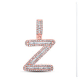 10kt Rose Gold Mens Baguette Diamond Z Initial Letter Pendant 1/2 Cttw