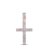 10kt Rose Gold Mens Baguette Diamond Cross Charm Pendant 1-3/4 Cttw