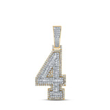 10kt Two-tone Gold Mens Baguette Diamond Number 4 Charm Pendant 1-1/2 Cttw