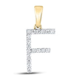 14kt Yellow Gold Womens Round Diamond F Initial Letter Pendant 1/8 Cttw
