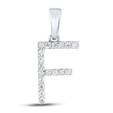 14kt White Gold Womens Round Diamond F Initial Letter Pendant 1/8 Cttw