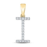 14kt Yellow Gold Womens Round Diamond I Initial Letter Pendant 1/8 Cttw