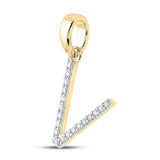 14kt Yellow Gold Womens Round Diamond V Initial Letter Pendant 1/8 Cttw