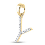 14kt Yellow Gold Womens Round Diamond Y Initial Letter Pendant 1/8 Cttw
