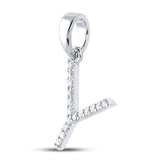 14kt White Gold Womens Round Diamond Y Initial Letter Pendant 1/8 Cttw