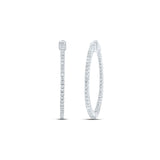 14kt White Gold Womens Round Diamond Slender In Out Hoop Earrings 2 Cttw