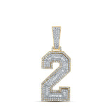 10kt Two-tone Gold Mens Baguette Diamond Number 2 Charm Pendant 1-5/8 Cttw