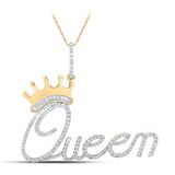 10kt Yellow Gold Womens Round Diamond Queen Crown Pendant 3/4 Cttw