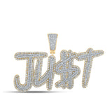10kt Two-tone Gold Mens Round Diamond JU$T Charm Pendant 2-5/8 Cttw