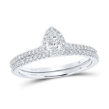 14kt White Gold Pear Diamond Halo Bridal Wedding Ring Band Set 5/8 Cttw