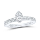 14kt White Gold Marquise Diamond Halo Bridal Wedding Ring Band Set 1/2 Cttw