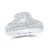 14kt White Gold Princess Diamond Halo Bridal Wedding Ring Band Set 1 Cttw